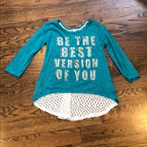 Be the best version of you long sleeve teal top.